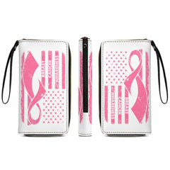 Breast Cancer Awareness Robbon Leather Wallet with Wristlet Strap