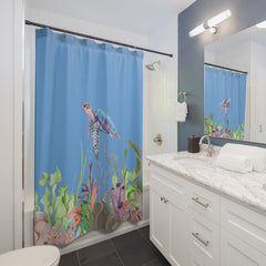 Sea Turtle Ocean Floor Shower Curtain for Ocean/Sea Themed Bathroom Decor