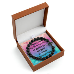 To My Son Magnatite and Volcanic Bead Cross Bracelet