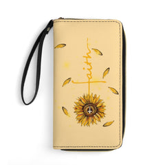 Sunflower Faith Christian Cross Leather Wallet with Wristlet Strap