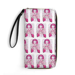 Fierce Fighter Breast Cancer Awareness Ribbon Leather Wallet with Wristlet Strap