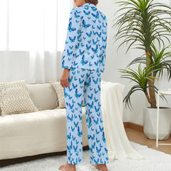 Blue Butterfly Women's Satin Pajama Set