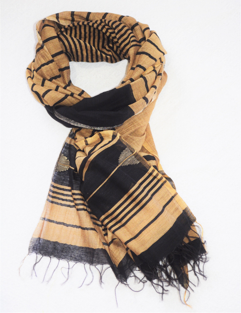 Handwoven Black and Gold Silk Shawl - Limited Edition | 3 Yards of Exquisite Eri Silk Fabric