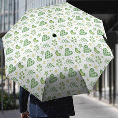 Lightweight 3-fold Umbrella with Green Hearts and Birds Valentines Umbrella Gift