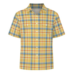 Men's Yellow Short Sleeve Dress Casual Shirt with Pockets Regular and Plus Size