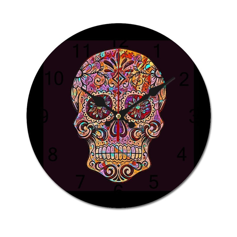 Day of the Dead Skull Concise Silent Wooden Wall Clock-9.84