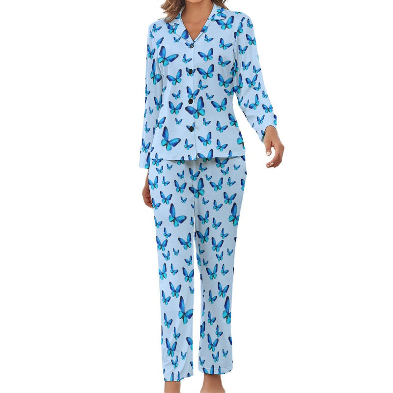 Blue Butterfly Women's Satin Pajama Set