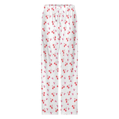 Heart Cherries Drawstring Women Wide Leg Pajamas Pants