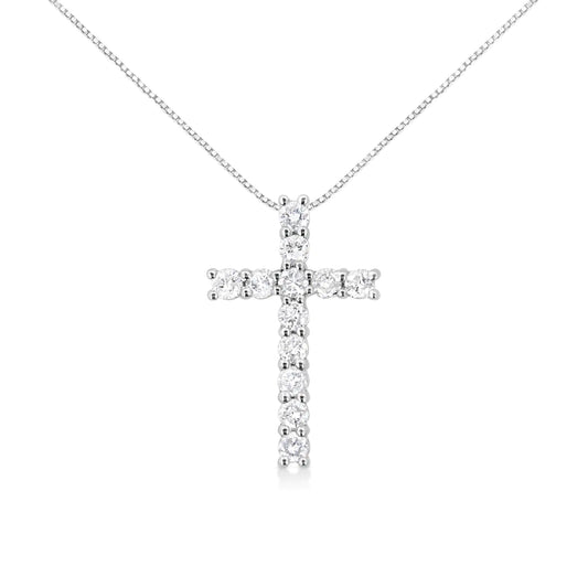 .925 Sterling Silver 1.00 cttw Traditional Diamond Cross 18" Pendant Necklace (J-K Color, I2-I3 Clarity)
