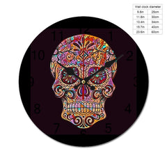 Day of the Dead Skull Concise Silent Wooden Wall Clock-9.84"x9.84"/ 25x25cm