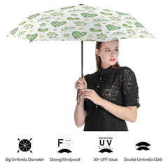 Lightweight 3-fold Umbrella with Green Hearts and Birds Valentines Umbrella Gift