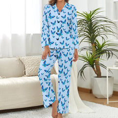 Blue Butterfly Women's Satin Pajama Set