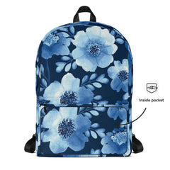 Blue Flowers Backpack with Laptop Sleeve and Pockets