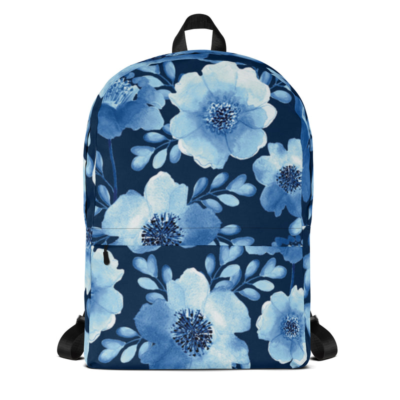 Blue Flowers Backpack with Laptop Sleeve and Pockets