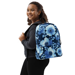 Blue Flowers Backpack with Laptop Sleeve and Pockets