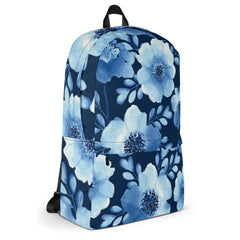 Blue Flowers Backpack with Laptop Sleeve and Pockets