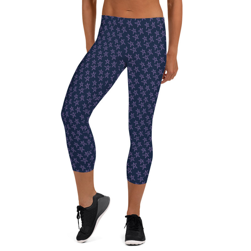 Navy Blue Stars Yoga Capri Leggings