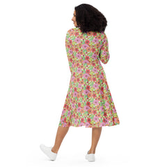 Modest Clothing All-over Flowers print long sleeve midi dress with pockets