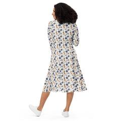 Modest Clothing All-over Out of this World Galaxy Moon and Planets print long sleeve midi dress with pockets