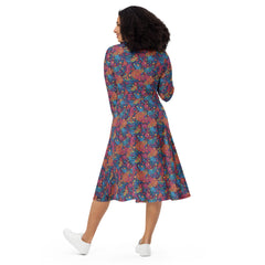 Modest Clothing All-over Abstract Multi-Color print long sleeve midi dress with pockets