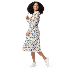 Modest Clothing All-over Out of this World Galaxy Moon and Planets print long sleeve midi dress with pockets