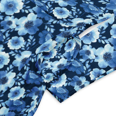 Modest Clothing All-over Blue Flowers print long sleeve midi dress with pockets