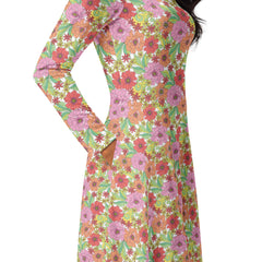 Modest Clothing All-over Flowers print long sleeve midi dress with pockets