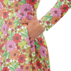 Modest Clothing All-over Flowers print long sleeve midi dress with pockets