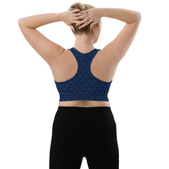 Navy Blue Stars Print Longline Racerback sports bra Regular and Plus Size