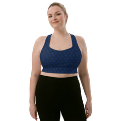 Navy Blue Stars Print Longline Racerback sports bra Regular and Plus Size