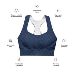 Navy Blue Stars Print Longline Racerback sports bra Regular and Plus Size