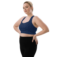 Navy Blue Stars Print Longline Racerback sports bra Regular and Plus Size