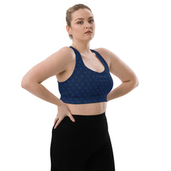 Navy Blue Stars Print Longline Racerback sports bra Regular and Plus Size