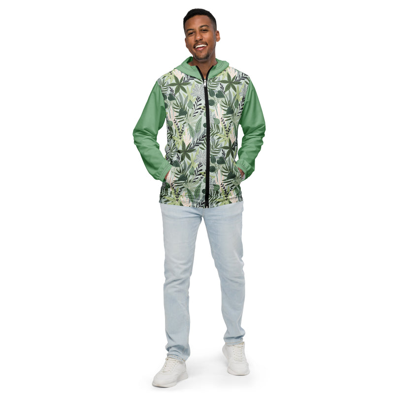 Tropical Greens Long Sleeve Zipper Men’s windbreaker Water-Resistant