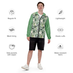 Tropical Greens Long Sleeve Zipper Men’s windbreaker Water-Resistant