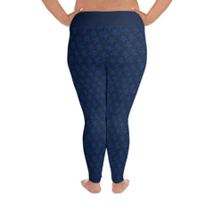 Navy Blue Stars Print Plus Size Leggings 2X to 6X