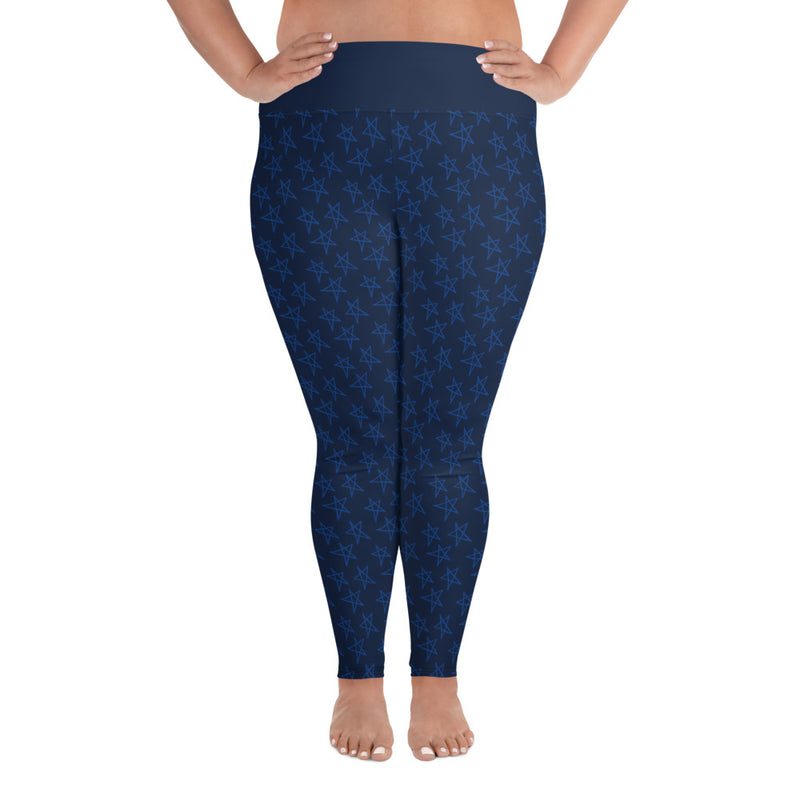 Navy Blue Stars Print Plus Size Leggings 2X to 6X