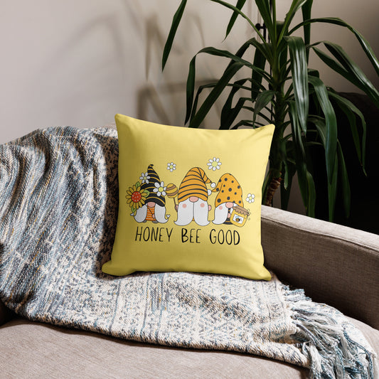 Honey Bee Good Gnome Premium Pillow in Yellow Honeycomb