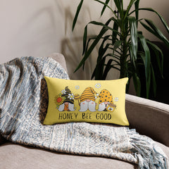 Honey Bee Good Gnome Premium Pillow in Yellow Honeycomb