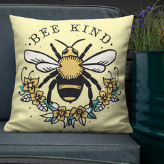 Bee Kind Yellow Premium Pillow for Bedroom, Living Room, Rec Room