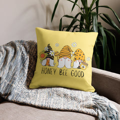 Honey Bee Good Gnome Premium Pillow in Yellow Honeycomb