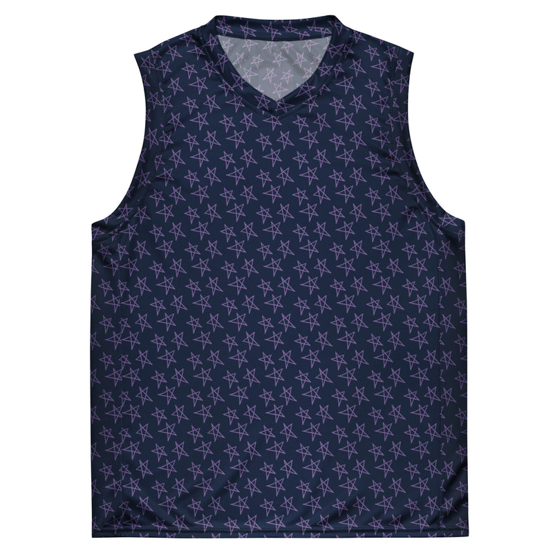 Navy Blue Stars Print Recycled Workout Jersey Regular and Plus Size