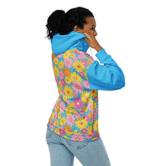 Retro 60's 70's Style Flower Power Blue Unisex zip hoodie Vintage Style zippered sweatshirt with hood