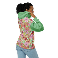 Retro 60's 70's Style Flower Power Green Unisex zip hoodie Vintage Style zippered sweatshirt with hood