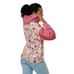 Retro Vintage Style Pink Flowers Long Sleeve Unisex zip hoodie with Pockets