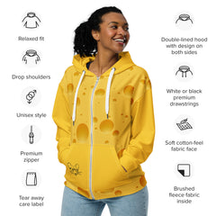 Yellow Cheese and Mouse Unisex zip hoodie gift for someone who loves Cheese