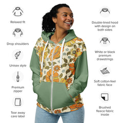 Retro 60's 70's Style Flower Power Unisex zip hoodie Vintage Style zippered sweatshirt with hood