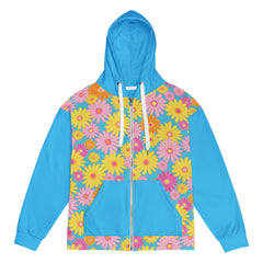 Retro 60's 70's Style Flower Power Blue Unisex zip hoodie Vintage Style zippered sweatshirt with hood