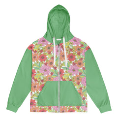 Retro 60's 70's Style Flower Power Green Unisex zip hoodie Vintage Style zippered sweatshirt with hood