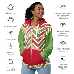 Red and Green Geometric Unisex zip hoodie Abstract style zippered light jacket